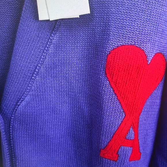 Ami Vivid Purple Cardigan with Red Heart Accent - Picture 4 of 5